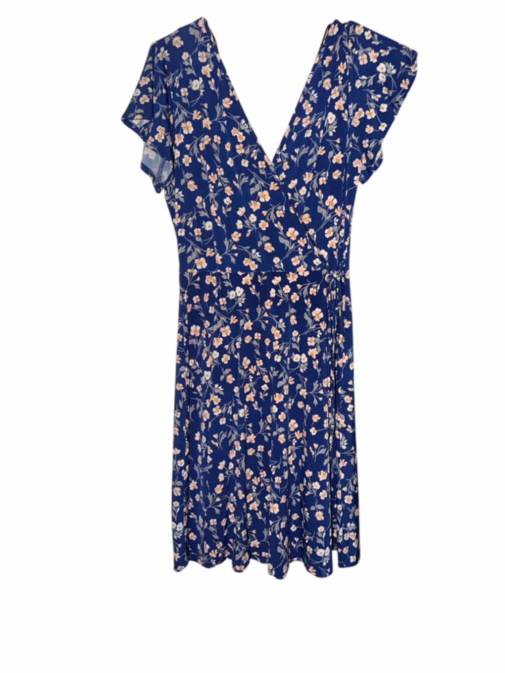 Kaileigh Navy Floral Wrap with Pale Pink Accents Dress